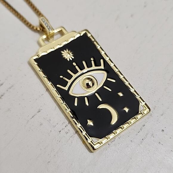 Live By The Moon Evil Eye Tarot Card Necklace - Picture 2 of 6